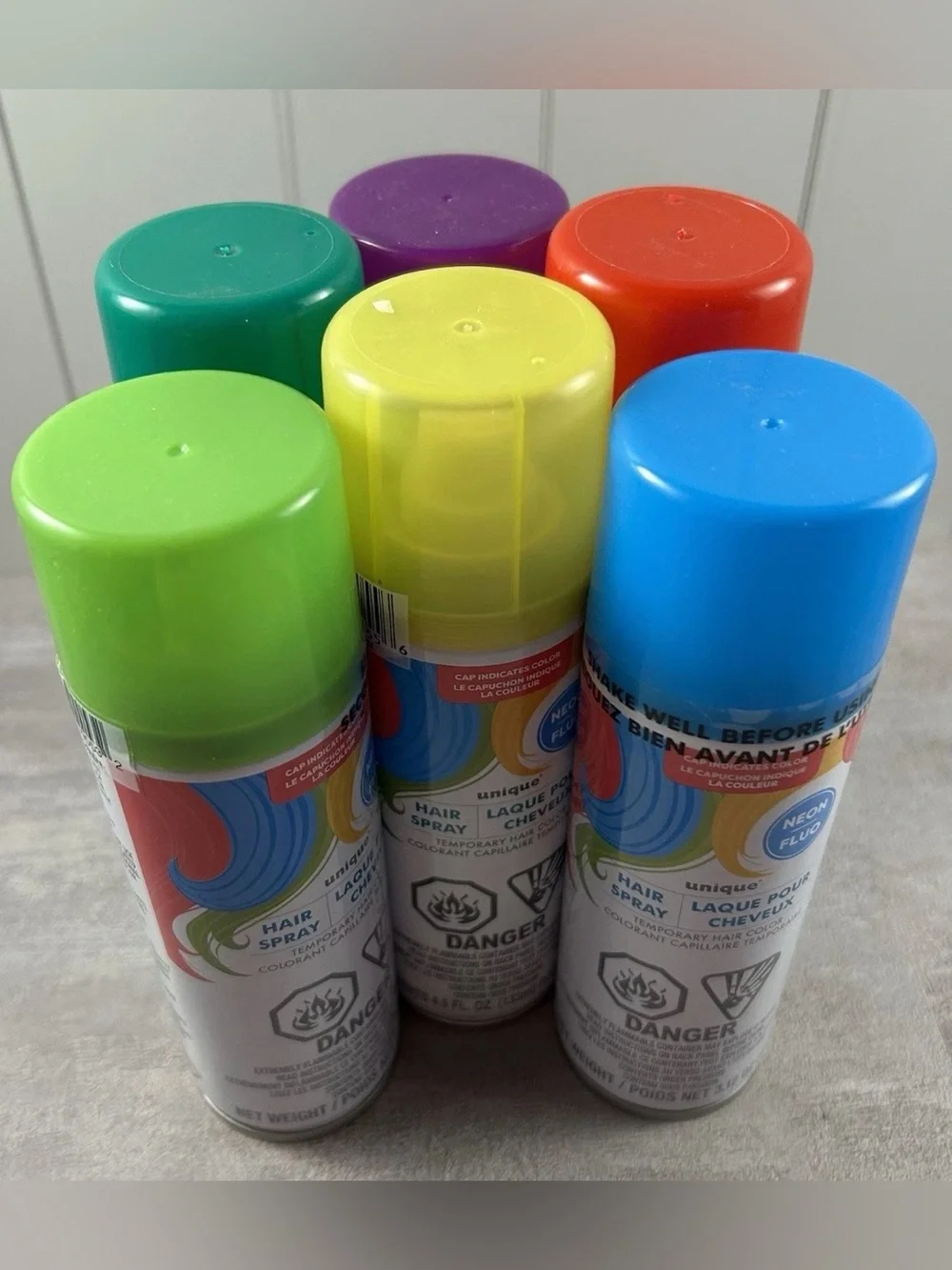 Neon Spray Temporary Hair Colors - Lot of 6 Multi Size Unique Neon Hair Spray